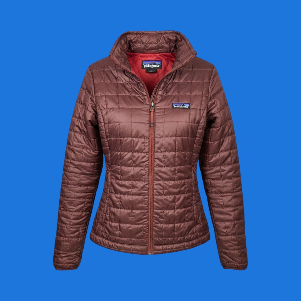 Patagonia Nano Puff Jacket Womens Small Burgundy Quilted Full Zip Puffer Coat